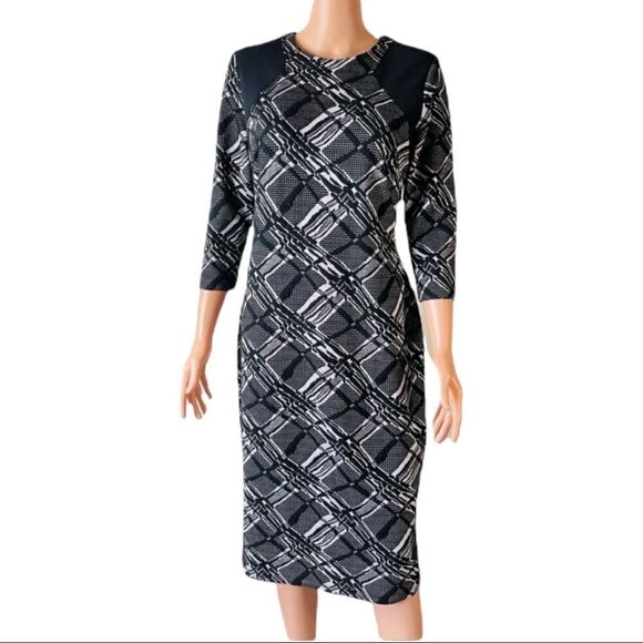 Cato Black Print Textured Knit Midi Dress Size 10 - Picture 1 of 11